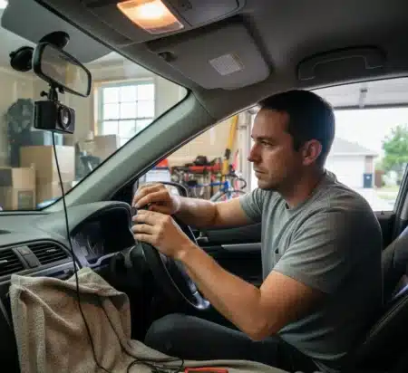 DIY dash cam installation with clean wire routing