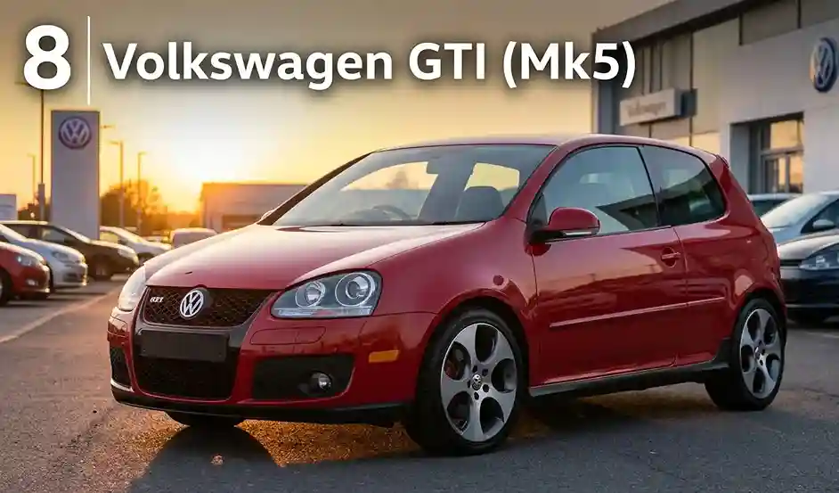 Fifth Generation Volkswagen Golf GTI Mk5 Tornado Red Volkswagen GTI Mk5 hatchback 2006-2009 on city street