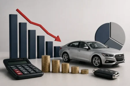 Car depreciation calculator showing current value, future value, and year-by-year decline
